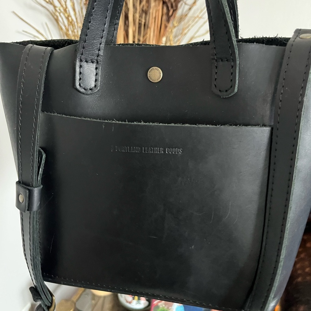 Portland Leather Black mini tote Crossbody Bag